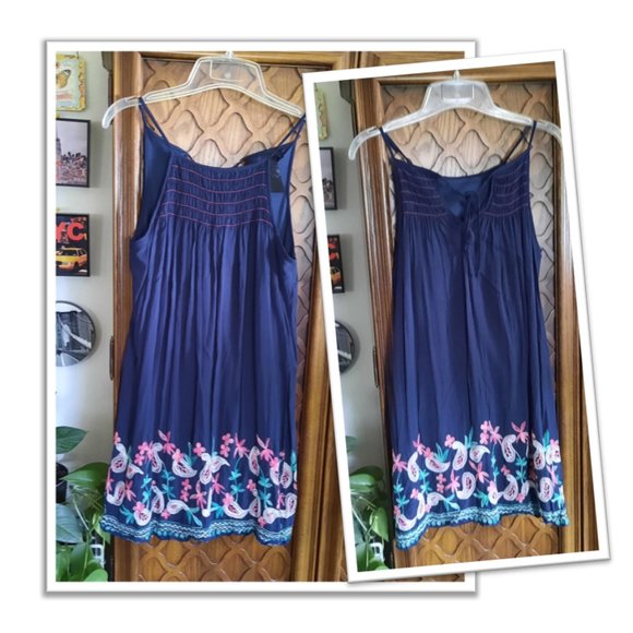 Vintage Bohemian Embroidered Halter Sundress - Navy, Size S - Picture 15 of 16